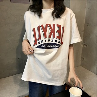 2023ฤดูร้อนใหม่สไตล์เกาหลีพิมพ์ตัวอักษรหลวมขนาดใหญ่แขนสั้นTเสื้อผู้หญิงเสื้อนักเรียนSL6112