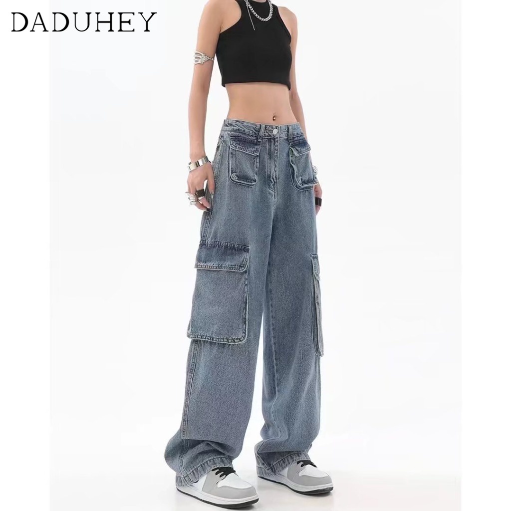 daduhey-womens-summer-style-retro-design-multi-pocket-jeans-high-street-niche-straight-wide-leg-loose-cargo-pants