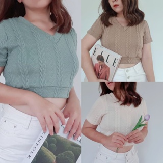 aboutapril - Windy Crop 🍃 เสื้อครอปไหมพรม คอวี สีเอิร์ธโทน มินิมอลสุดๆ