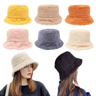 หมวกบักเก็ต ผ้าวูล แบบหนา แต่งขนแกะ สไตล์เกาหลี แฟชั่นฤดูใบไม้ร่วง และฤดูหนาว จํานวน 1 ชิ้น
