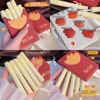 5pcs/set Lip Set French Fries ลิปเฟรนช์ฟรายส์ ลิปจุ่มเนื้อแมท แพคเกจน่ารักๆ 5แท่ง 5สี กันน้ำ สีสวย (พร้อมส่ง)