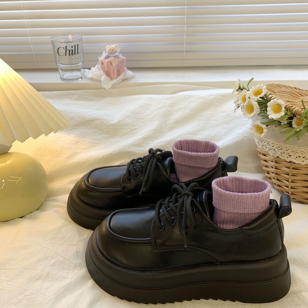พร้อมส่ง-รองเท้าหนังผู้หญิง-รองเท้าส้นหนา-แฟชั่นเกาหลี-ลําลอง-size35-40-g285