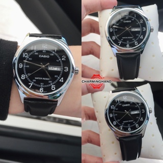 เรียบ เท่ สไตล์มินิมอล นาฬิกาข้อมือผู้ชายแท้ Casio สายหนังสีดำ คาสิโอลดราคา ย้ำขายเฉพาะนาฬิกาแท้ มีใบรับประกัน