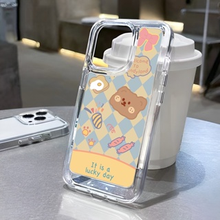 เคสโทรศัพท์มือถือ แบบใส ลายตาราง และหมีน่ารัก สําหรับ iphone 14 Pro Max 14 Plus 13 11 12 7Plus X XR XS Max 8 7