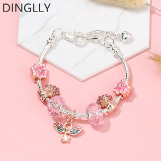 Dinglly กําไลข้อมือลูกปัดคริสตัล รูปนกยูง ดอกเดซี่ สีโรสโกลด์ สําหรับผู้หญิง