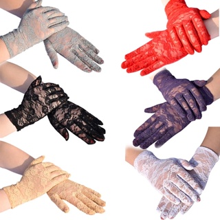 ถุงมือลูกไม้ แบบเต็มนิ้ว ยาวถึงข้อมือ สีพื้น สําหรับเจ้าสาว งานพรอม ปาร์ตี้