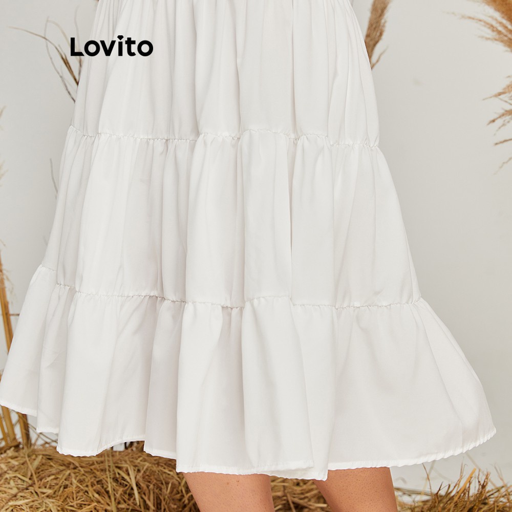 ภาพสินค้าLovito กระโปรง แต่งดีเทลย่น เบสิค แบบเรียบ สไตล์ลำลอง L14X040 (สีขาว) จากร้าน lovito.th บน Shopee ภาพที่ 5