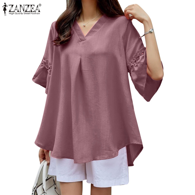 celmia-zanzea-เสื้อเบลาส์ลําลอง-แขนห้าส่วน-ทรงหลวม-แต่งลูกไม้-พลัสไซซ์-แฟชั่นสําหรับสตรี