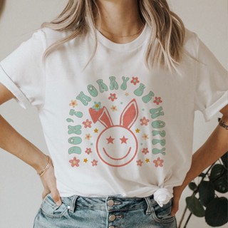 เสื้อแฟชั่นผญ2022 อื่นๆ Camiseta de manga corta con letras de conejo para mujer, ropa informal con estampado de dibujos