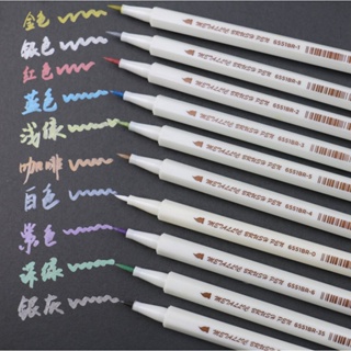 Ohmynote ปากกาหัวพู่กัน สีเมทัลลิค STA สำหรับคัดตัวจีน Calligraphy ระบายสี ไว้เขียนบนพื้นผิวต่างๆ แก้ว พลาสติก ไม้ (ส...