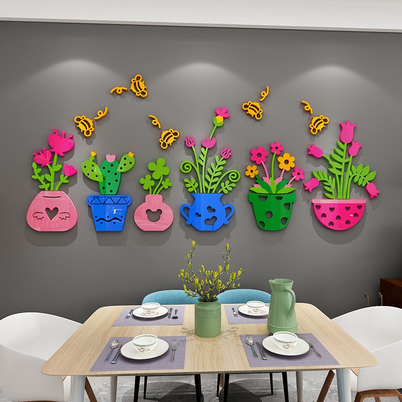 สติกเกอร์อะคริลิค-รูปตะกร้าดอกไม้-3d-ขนาดเล็ก-สําหรับตกแต่งผนังบ้าน-ห้องนั่งเล่น-ห้องรับประทานอาหาร