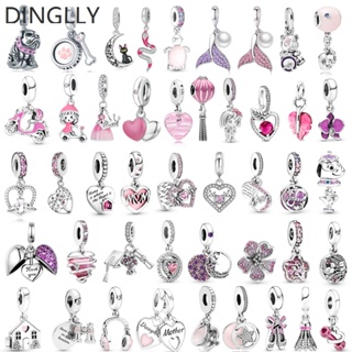 Dinglly จี้ลูกปัด รูปหัวใจ ดอกไม้ สีชมพู สีเงิน สําหรับทําเครื่องประดับ หูฟัง แบดมินตัน DIY