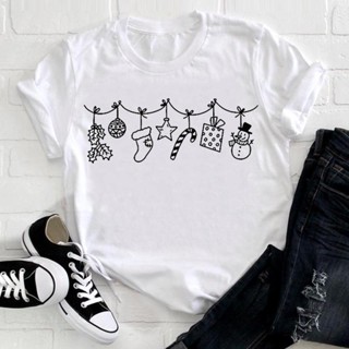 เสื้อยืดแฟชั่น สุขสันต์วันคริสต์มาสสไตล์เทรนด์ตลก T Tee แฟชั่นผู้หญิงวันหยุดวันหยุดที่ดีด้านบนการ์ตูนพิมพ์ Tshirt ปีใหม่