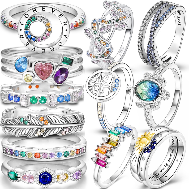 แหวนเงินแท้-เกรด-925-ประดับเพทาย-หลากสี-เครื่องประดับ-สําหรับผู้หญิง-งานหมั้น-วันเกิด-งานแต่งงาน