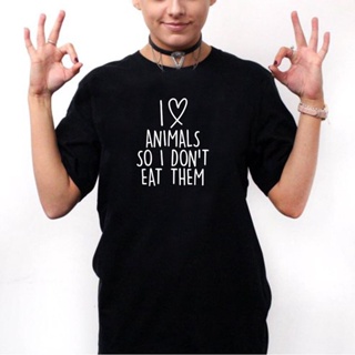 เสื้อยืดแฟชั่น Seviyorum hayvanlar Vegan T Shirt kadın yaz o-boyun kısa kollu tişört kadın pamuk siyah beyaz tişört göml