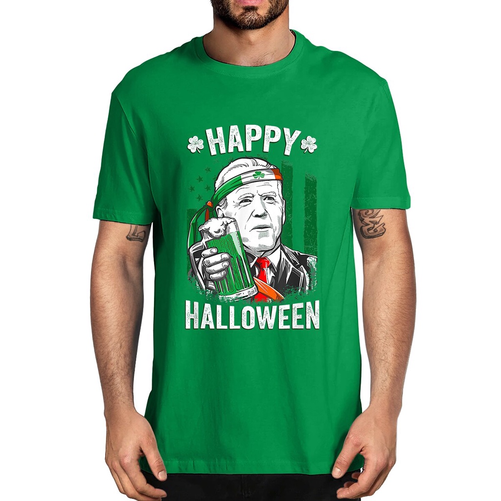 เสื้อขาว-ผ้าฝ้าย-100-ตลก-leprechaun-biden-สุขสันต์วันฮาโลวีนสําหรับวันเซนต์แพทริกเสื้อยืดแปลกใหม่ผู้ชายผู้หญิงชุดสตรีทแ