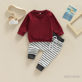 Babygarden-0-3years ชุดเสื้อกันหนาว แขนยาว ลายทาง และกางเกงขายาว ลําลอง สําหรับเด็กผู้ชาย