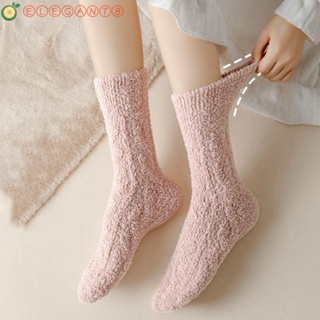 AELEGANT ถุงเท้า ผ้ากํามะหยี่ แบบหนา สีพื้น แบบเรียบง่าย แฟชั่นฤดูหนาว