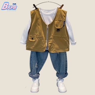 [BXPB] เสื้อท็อป ทรงหลวม และกางเกงยีน สวมใส่สบาย แฟชั่นสําหรับเด็กผู้ชาย อายุ 3-15 ปี