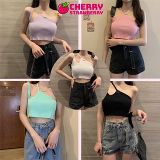 พร้อมส่ง เสื้อสายเดี่ยว เสื้อเอวลอย เสื้อครอป สื้อสายเดี่ยวโชว์ไหล่ เนื้อผ้าผ้านิ่มรัดรูป ดูเรียบหรู เซ็กซี่