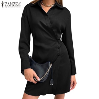 CELMIA ZANZEA Women Turn-down Collar Long Sleeve Shirt Dress OL Button Fitting Dress