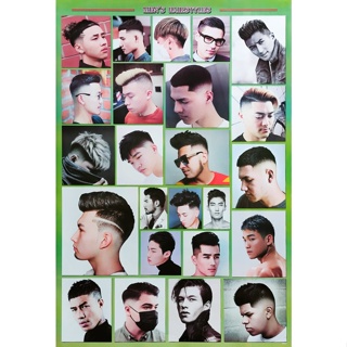 โปสเตอร์ ทรงผมชาย Mens Hairstyles Poster 24”x35” Inch Fashion Barber Salon Hairdresser v17