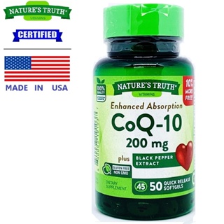 Nature’s Truth CoQ10 200 mg x 50 เม็ด เนเจอร์ ทรูทร์ โคคิว10 โคคิวเทน โคคิวเท็น / กินร่วมกับ เอแอลเอ ไบโอติน เอลเดอร์...