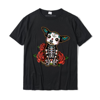 เสื้อเชิ้ต Bayan Chihuahua dia de los muertos ölü köpek şeker kafatası tişört avrupa Tees pamuk erkek üst T-Shirt avrupa