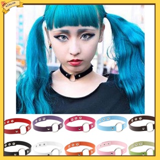 [Athena] Women Fashion Punk Choker O-Ring Faux Leather Rivets Collar Short Necklace