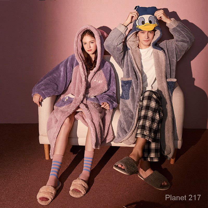 Disney ชุดนอน โดนัลด์ดั๊กสโนว์ไวท์ชุดแต่งตัว ผ้าสักหลาดชุดนอนแขนยาว ...