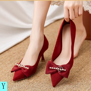 Xiuhe รองเท้าส้นสูง สีแดง แฟชั่นฤดูใบไม้ผลิ ฤดูใบไม้ร่วง สไตล์จีน สําหรับผู้หญิง เจ้าสาว 2022