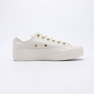 Converse รองเท้าผ้าใบลําลอง ส้นเตี้ย พื้นหนา สีขาว สีทอง แฟชั่นใหม่ สําหรับสตรี-B16