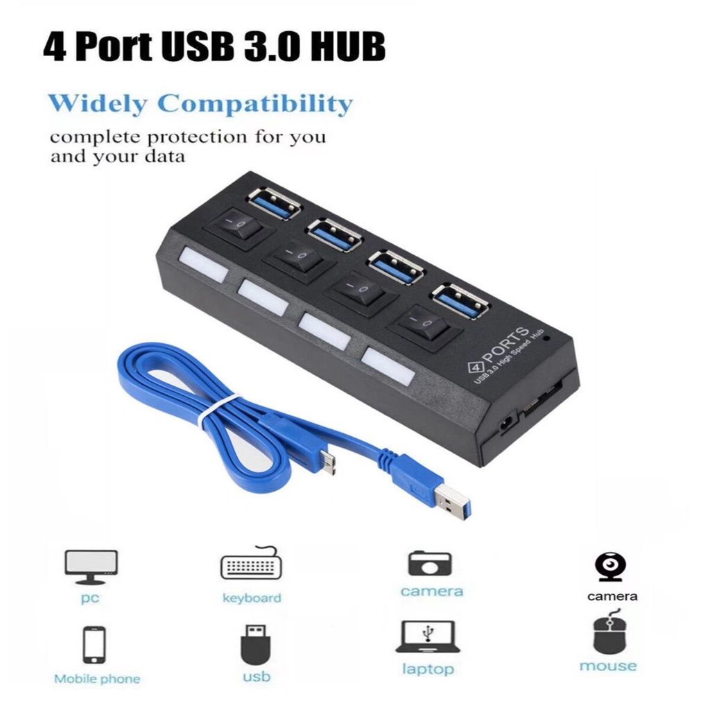 ช่องต่อUSB 3.0 Hub Combo Splitter 4 Port ON / OFF | Shopee Thailand