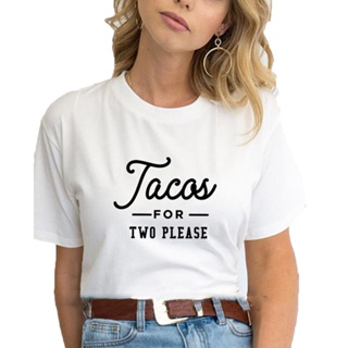 เสื้อยืดเด็กผช Tacos iki lütfen baskılı T Shirt kadın üst o-boyun kısa kollu pamuk tişört kadınlar Casual gevşek Tee göm