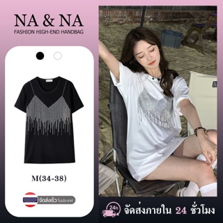 เสื้อยืดรีดเพชรทรงสายเดี่ยว🖤M(34-40)🤍(NA&amp;0005)