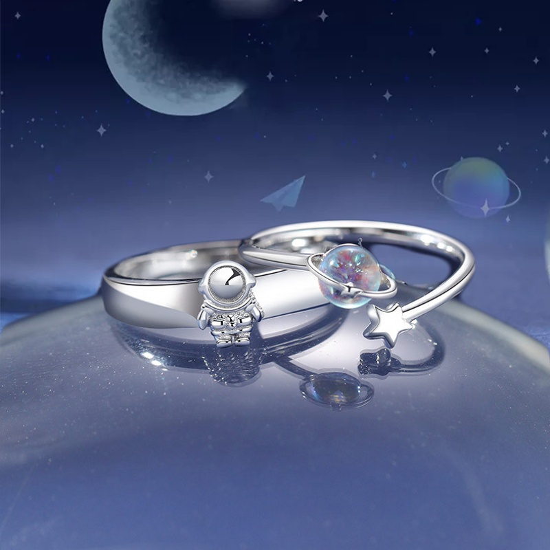 แหวนแฟชั่น-รูปนักบินอวกาศ-ดวงจันทร์-ดาวเคราะห์-ดาวเคราะห์อวกาศ-โรแมนติก-ปรับได้