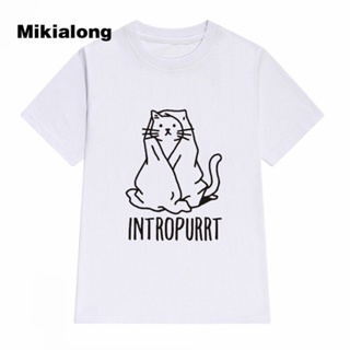 เสื้อเชิ้ต Mikialong kedi T Shirt grafik Tees kadın tişört üst 2017 yaz Kawaii sevimli karikatür tişört pamuk kadınlar e
