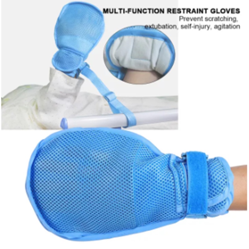 ถุงมือกันดึง-ถุงมือกันผู้ป่วยดึงสายยาง-กันผู้ป่วยเกา-แถมสายผูกราวเตียง-ถุงมือป้องกันตนเองรอยขีดข่ว
