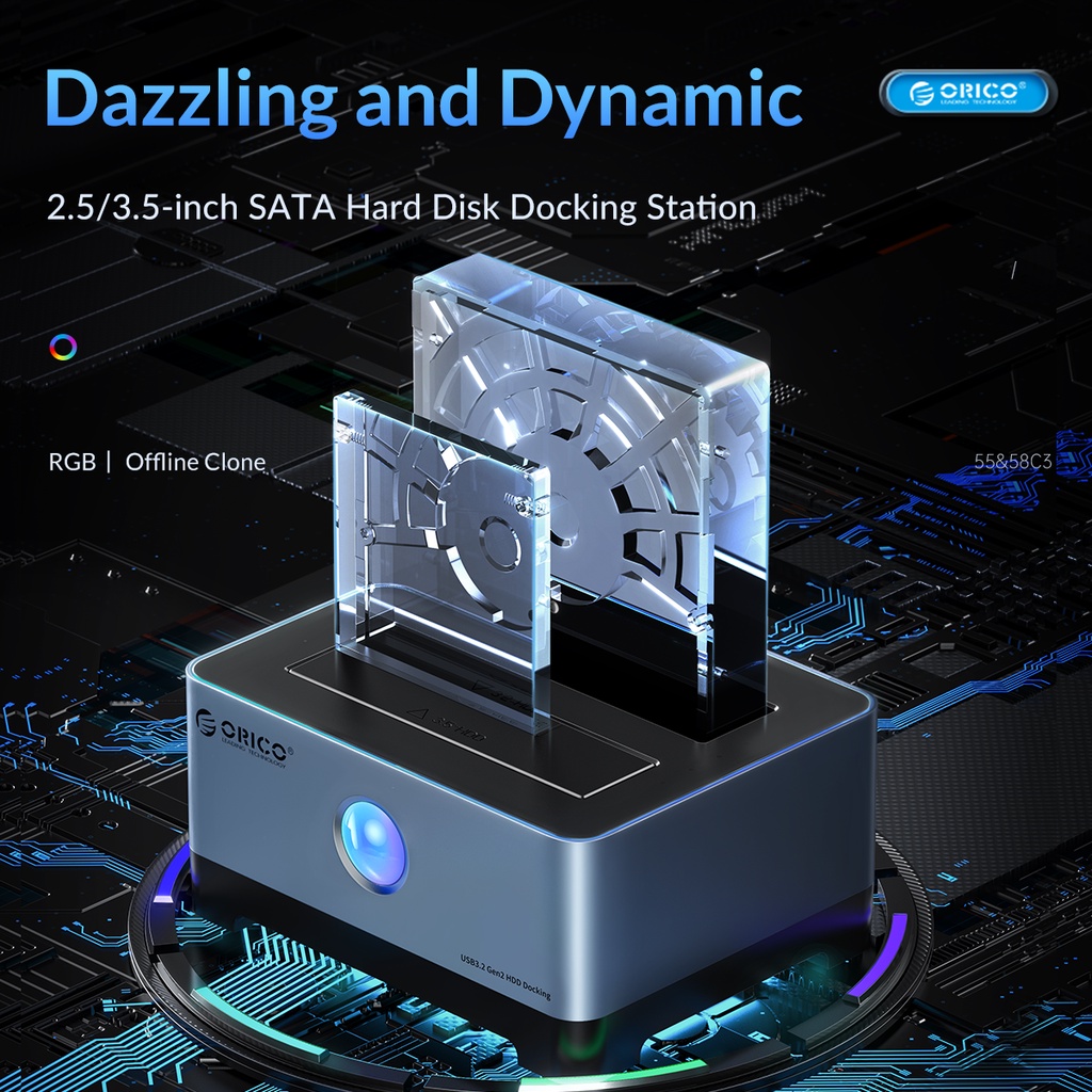 Orico RGB HDD Docking Station Type-C อลูมิเนียม 2.5/3.5 นิ้ว HDD Case ...