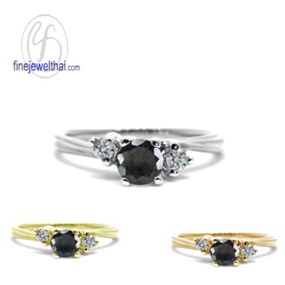 Finejewelthai-แหวนนิล-แหวนเพชรCZ-นิลแท้-แหวนเงินแท้-แหวนพลอยแท้-Black-Spinel-Silver-Ring-R1292on (เลือกสีตัวเรือนได้)