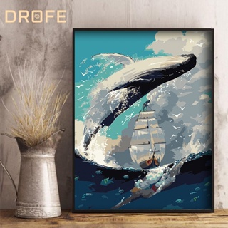 Drofe 【40*50 ซม.】ภาพวาดสีน้ํามัน ตามตัวเลข รูปปลาวาฬ ไร้กรอบ สําหรับผู้ใหญ่ DIY
