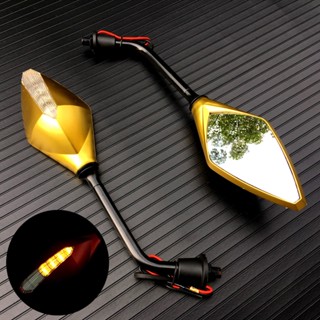 Colorful Motorcycle Rearview Mirror with LED Turn Signal Light Scooter E-Bike Rear View Mirrors Back Side Convex 10mm Mi