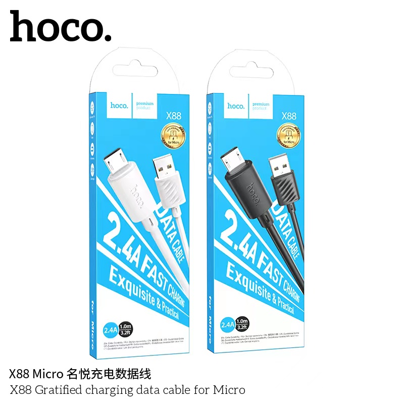 hoco-x88-gratified-charging-data-cable-1m-2-4a-สายชาร์จรุ่นใหม่-ใช้สำหรับ-for-l-microusb-type-c-พร้อมส่ง