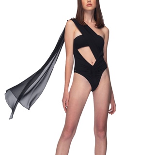 Angelys Balek ชุดว่ายน้ำ Bandeau Open Front One Piece with Shoulder Drape รุ่นFW22SW00106701 สีดำ