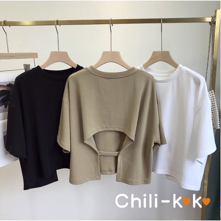 chili-k-k-2370-เสื้อยืดผ้าฝ้าย-เปิดหลัง-ทรงหลวม-สไตล์เกาหลี