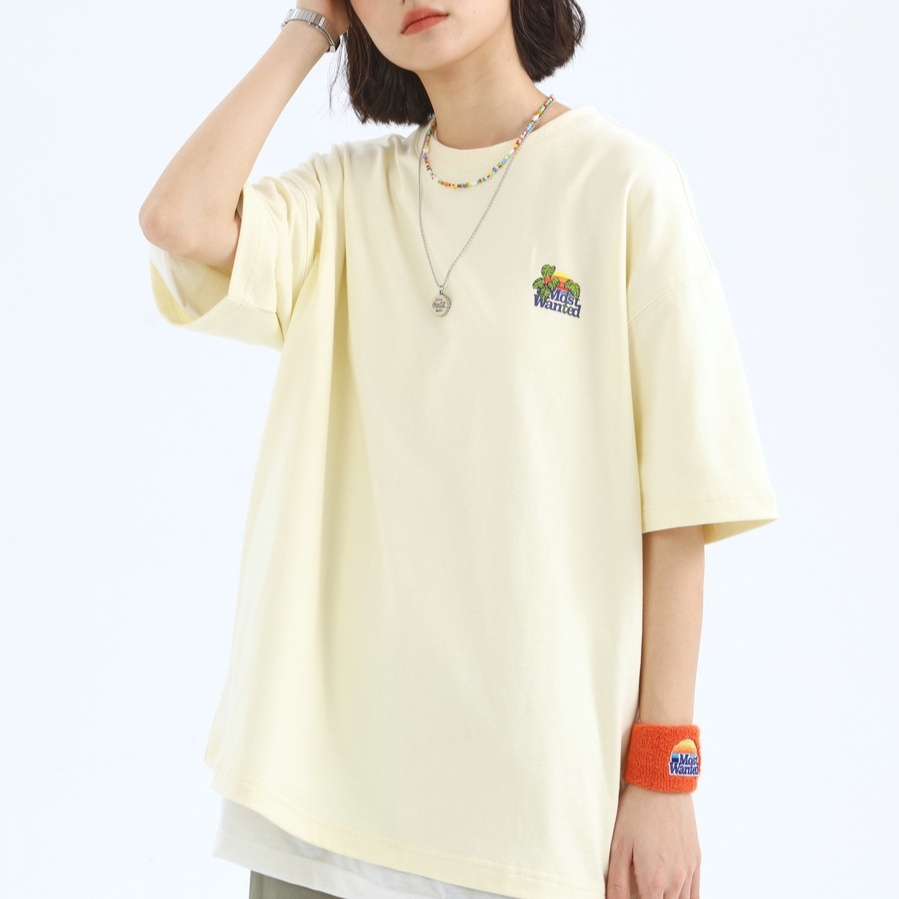 2022-mostwantedlab-rainbow-pattern-cotton-เสื้อยืดหลวมคู่ลำลองแขนสั้น-s-5xl