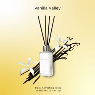 ก้านหอม ปรับอากาศ Diffuser กลิ่น Vanilla Valley 50ml ฟรี!! ก้านไม้กระจายกลิ่น (ไม่มีกล่อง) (no box) สำหรับห้องนั่งเล่น