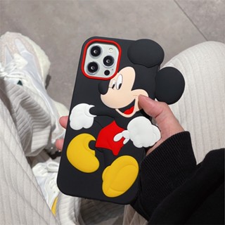 เคสโทรศัพท์มือถือ ซิลิโคนนิ่ม ลายการ์ตูนมิกกี้เมาส์ 3D พร้อมแหวนขาตั้ง สําหรับ iPhone 14 13 12 11 Pro Max 14 Plus XR XS