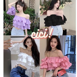 Cici ❣🇹🇭🚚พร้อมส่ง❣(D75)เสื้อครอปสม็อคทั้งตัว แต่งแขนระบาย ยืดได้เยอะใส่แล้วน่ารักมากๆ แขนเป็นทรงตุ๊กตานะ สาวๆไม่ควรพลาด