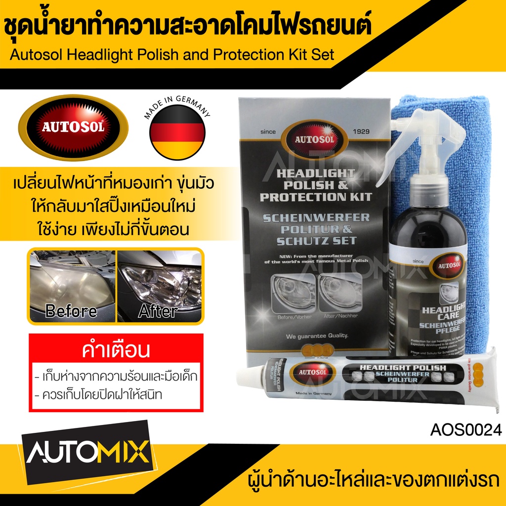 AUTOSOL ชุดทำความสะอาดไฟหน้า Headlight Polish and Protection Kit ขัดโคมหน้ารถ ขัดไฟหน้ารถ ไฟ